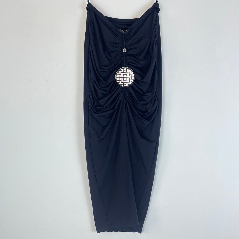 NWT Misha Collection Ruched Bum Midi Skirt with Slit in Black Size XS